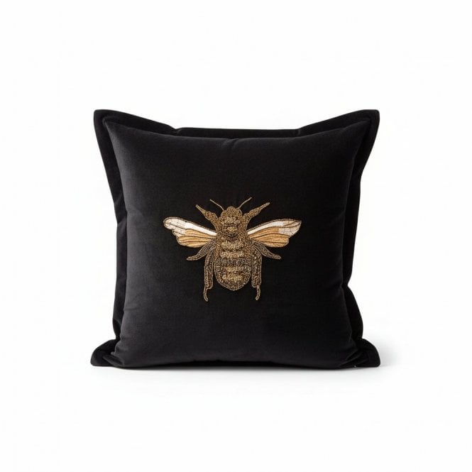 Bee Sequin Black Cushion