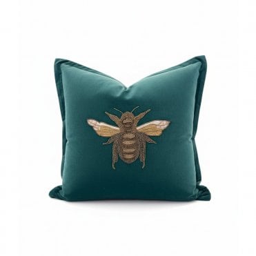 Bee Sequin Teal Cushion