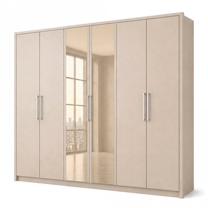 Berlin 300cm 6 Door 2 Glass Doors Hinged Robe