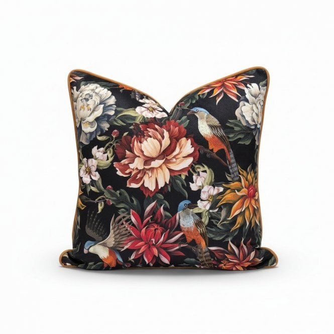 Birds/Flowers Orange Trim Feather Fill Cushion 45x45