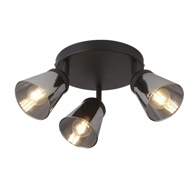 Bowness 3Lt Round Spotlight Black & Smoked Glass