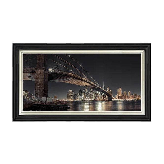 Brooklyn bridge at night - Two tone gold/black frame - Plain