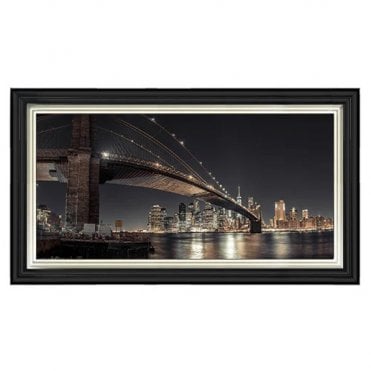 Brooklyn bridge at night - Two tone gold/black frame - Plain
