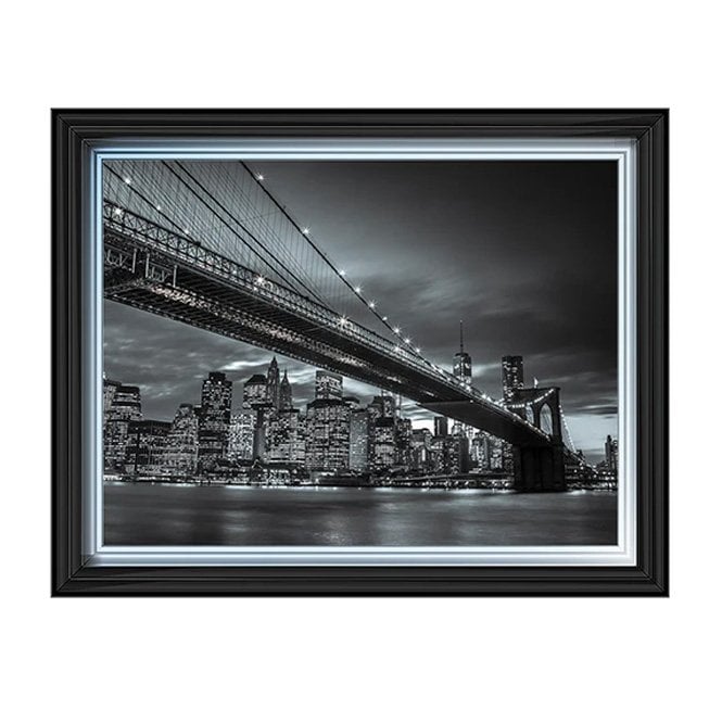 Brooklyn bridge at night - Two tone silver frame - Plain