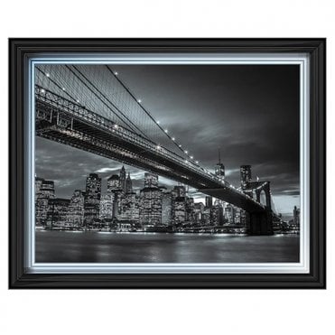 Brooklyn bridge at night - Two tone silver frame - Plain