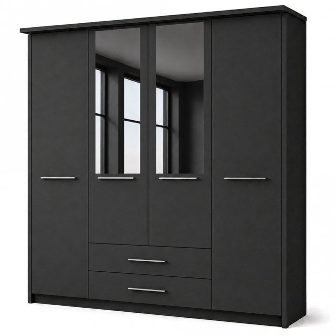 Cairns 200cm 4 Door 2 Drawer 2 Mirror Doors Hinged Robe