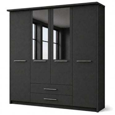 Cairns 200cm 4 Door 2 Drawer 2 Mirror Doors Hinged Robe