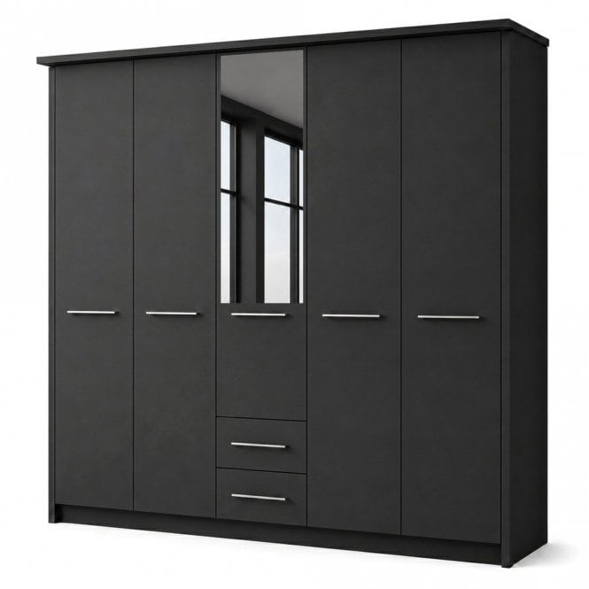 Cairns 250cm 5 Door 2 Drawer 1 Mirror Door Hinged Robe