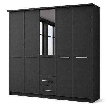 Cairns 250cm 5 Door 2 Drawer 1 Mirror Door Hinged Robe