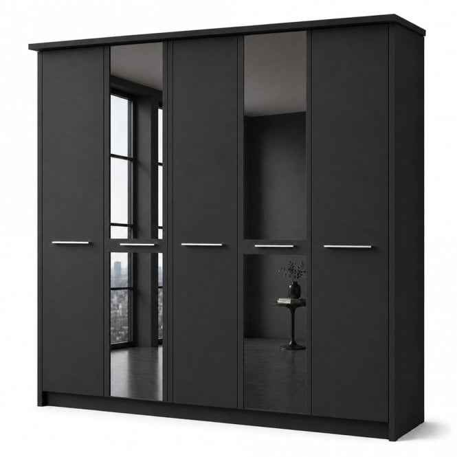 Cairns 250cm 5 Door 2 Mirror Doors Hinged Robe