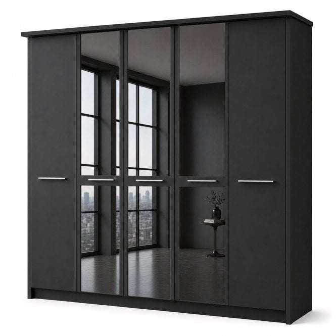 Cairns 250cm 5 Door 3 Mirror Doors Hinged Robe