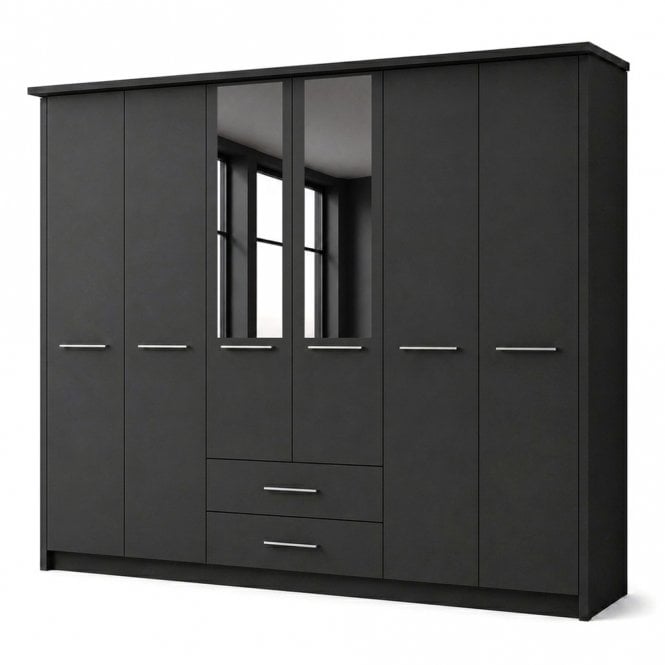 Cairns 300cm 6 Door 2 Drawer 2 Mirror Doors Hinged Robe