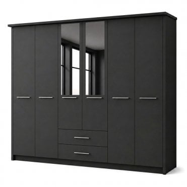 Cairns 300cm 6 Door 2 Drawer 2 Mirror Doors Hinged Robe