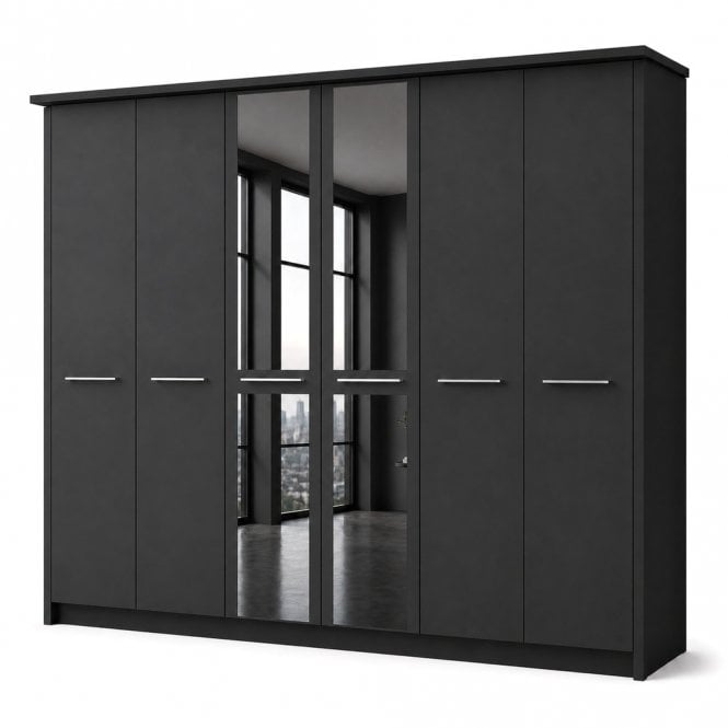 Cairns 300cm 6 Door 2 Mirror Doors Hinged Robe