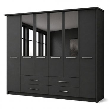 Cairns 300cm 6 Door 4 Drawer 4 Mirror Doors Hinged Robe