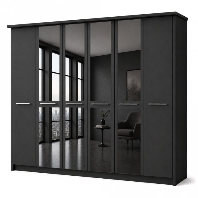 Cairns 300cm 6 Door 4 Mirror Doors Hinged Robe