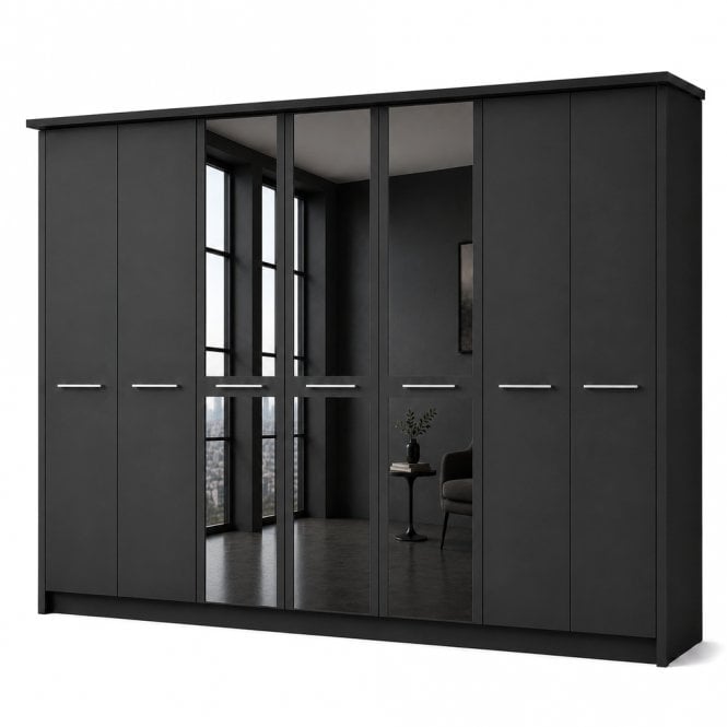Cairns 350cm 7 Door 3 Mirror Doors Hinged Robe