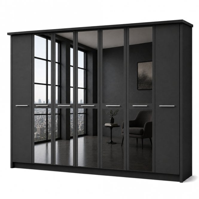 Cairns 350cm 7 Door 5 Mirror Doors Hinged Robe