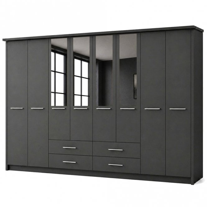 Cairns 400cm 8 Door 4 Drawer 4 Mirror Doors Hinged Robe