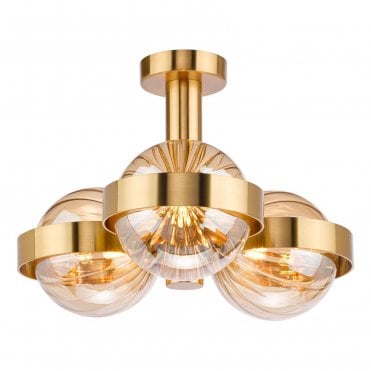 Cassia Ribbed Glass 3 Light Semi-Flush