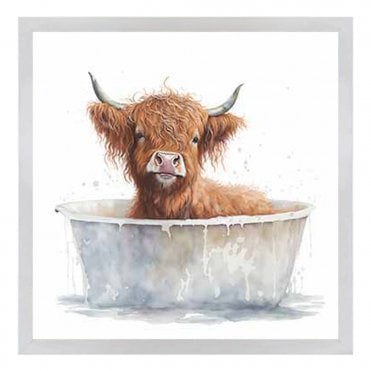 Cow in bath 1 - White Frame - Plain
