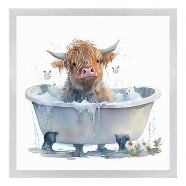 Cow in bath 2 - White frame - Plain