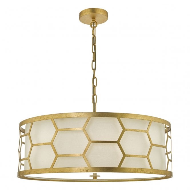 Cullin 4 Light Pendant Gold With Ivory Shade & Glass Diffuser