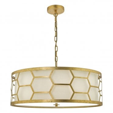 Cullin 4 Light Pendant Gold With Ivory Shade & Glass Diffuser