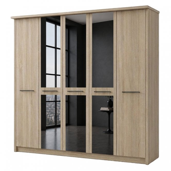 Dakar 2 250cm 5 Door 3 Mirror Doors Hinged Robe