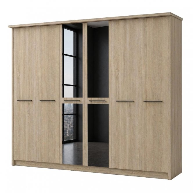 Dakar 2 300cm 6 Door 2 Mirror Doors Hinged Robe