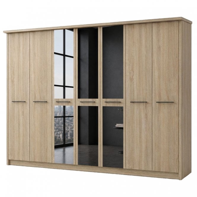 Dakar 2 350cm 7 Door 3 Mirror Doors Hinged Robe