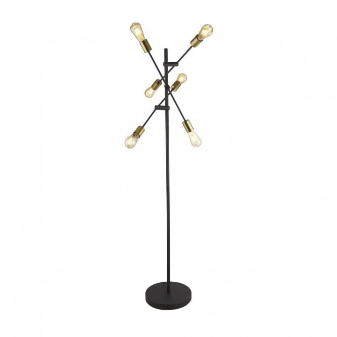 Dearne 6Lt Floor Lamp Black & Satin Brass
