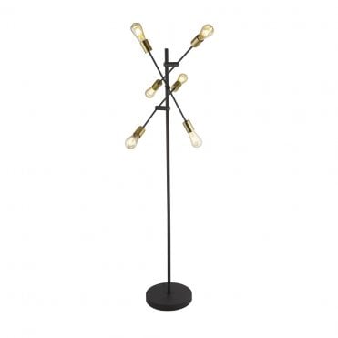 Dearne 6Lt Floor Lamp Black & Satin Brass