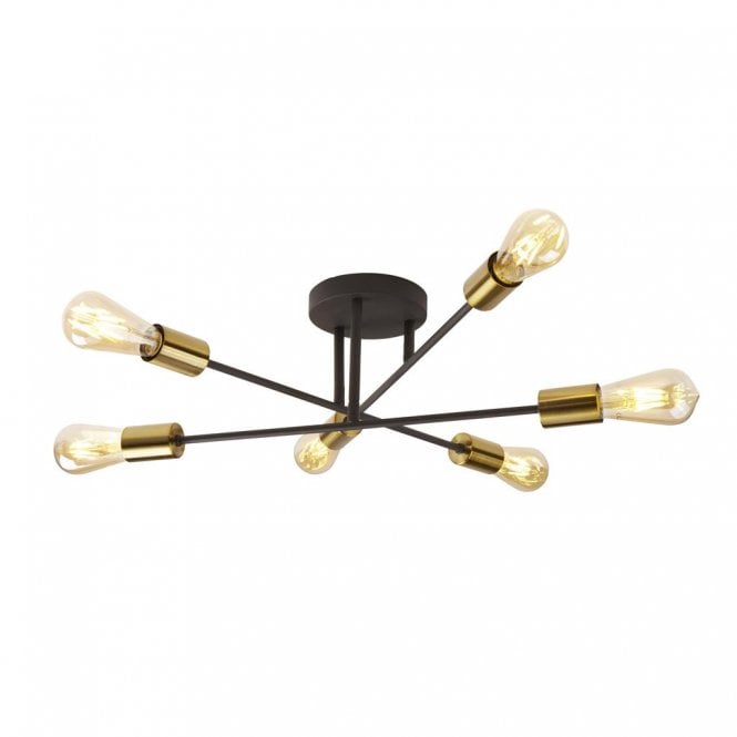 Dearne 6Lt SemiFlush Black & Satin Brass