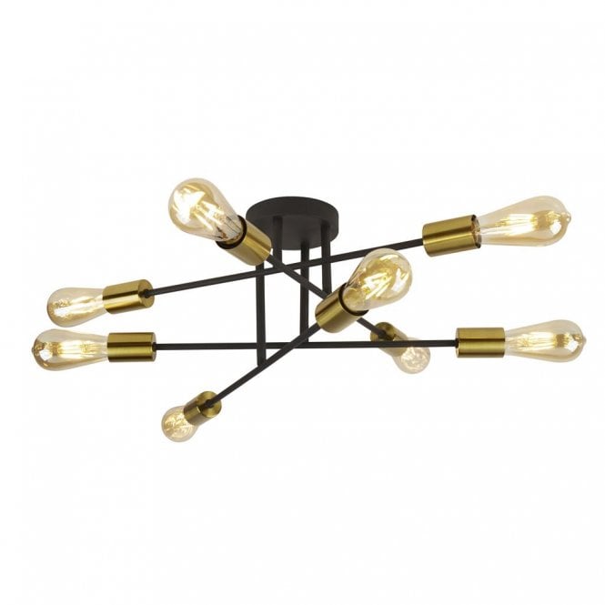 Dearne 8Lt SemiFlush Black & Satin Brass