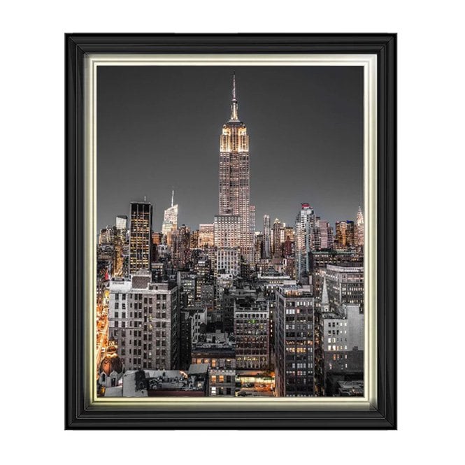 Empire state at night - Two tone gold/black frame plain