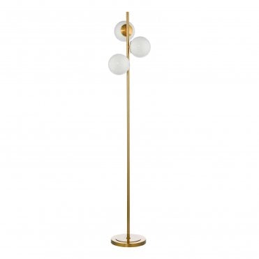 Gill 3 Light Floor Lamp Natural Brass Opal Glass