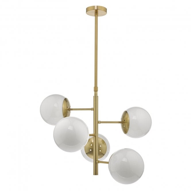 Gill 5 Light Pendant Natural Brass & Opal Glass