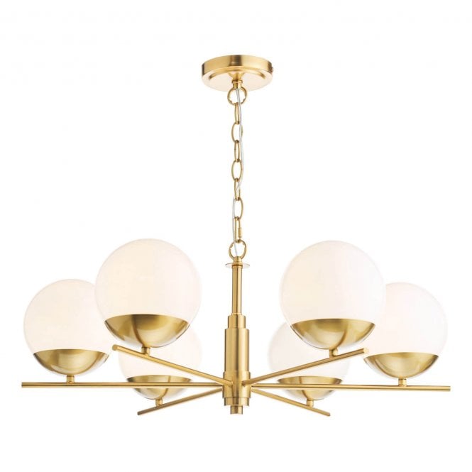 Gill 6 Light Pendant Natural Brass & Opal Glass
