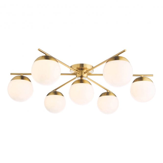 Gill 7 Light Flush Natural Brass & Opal Glass