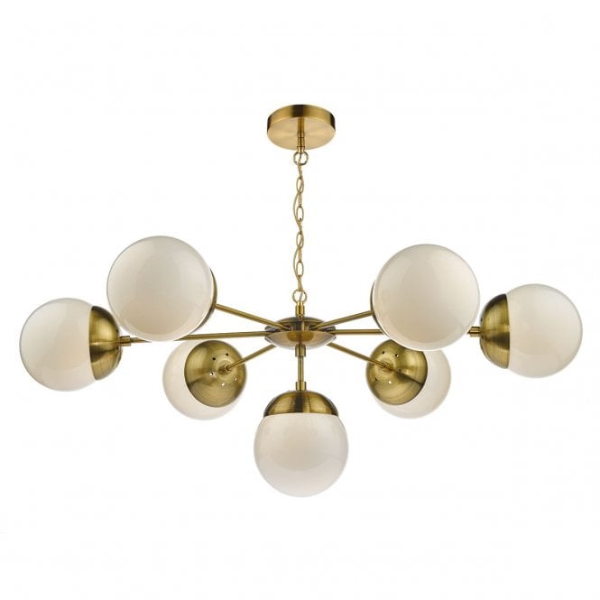 Gill 7 Light Pendant Natural Brass & White Opal Glass