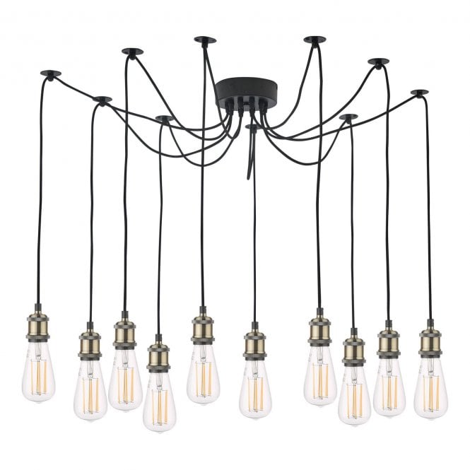 Harrop 10 Light Pendant Antique Brass Matt Black