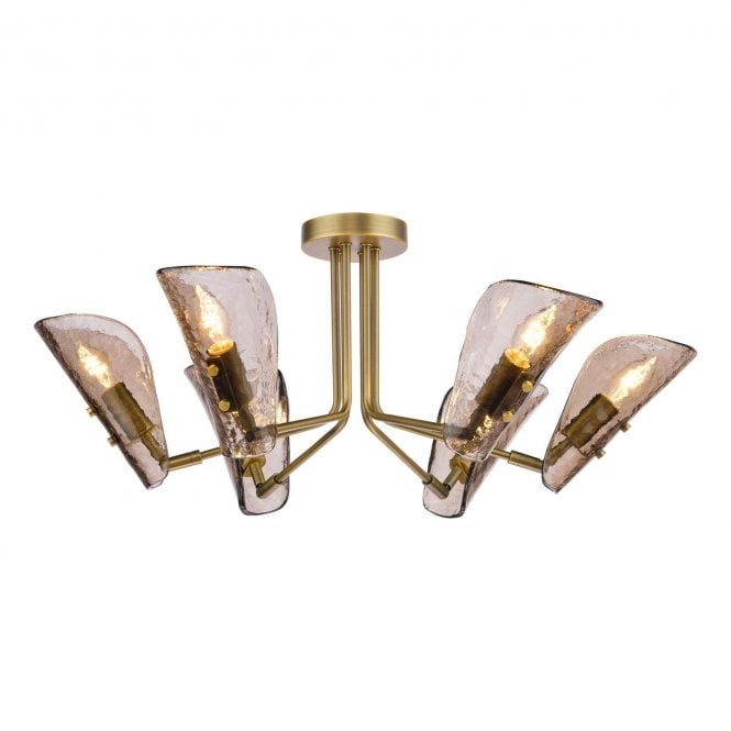 Hebe Tea Smoked Glass 6 Light Adjustable Semi-Flush