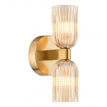 Helios Ribbed Glass 2 Light Bathroom Wall Light