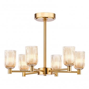 Helios Ribbed Glass 6 Light Semi-Flush