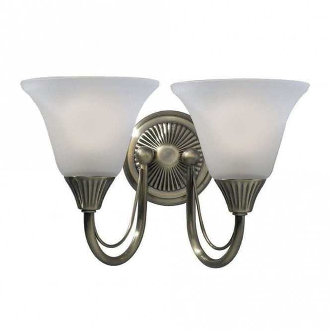 Kielder 2 Light Wall Light Antique Brass Opaque Glass
