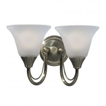 Kielder 2 Light Wall Light Antique Brass Opaque Glass