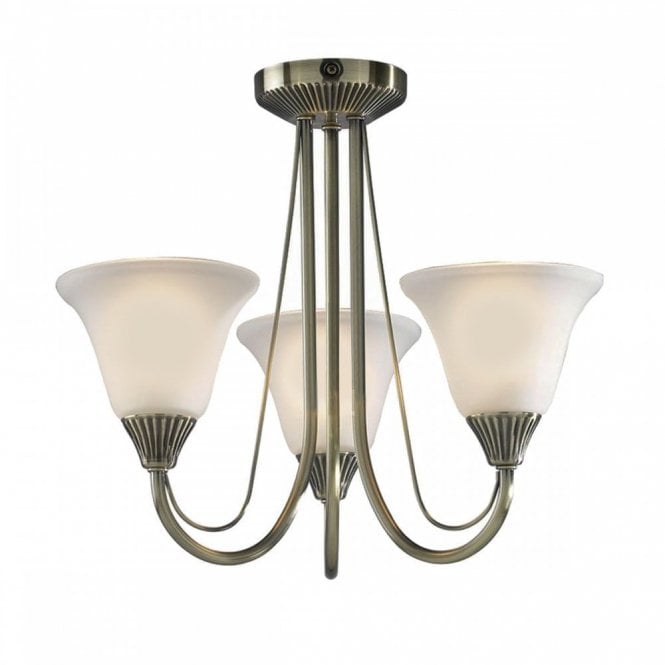 Kielder 3 Light Semi Flush Antique Brass complete with Glass