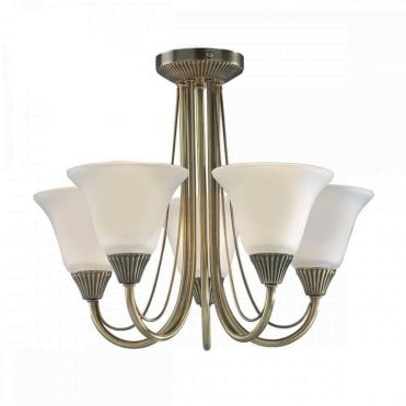 Kielder 5 Light Semi Flush Antique Brass