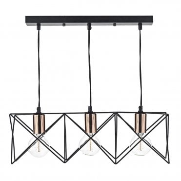 Lockwood 3 Light Bar Pendant Black & Bright Copper Detail